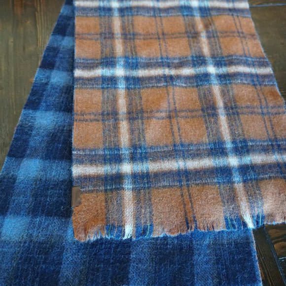 NWOT Pendleton Long Reversible Scarf Blue/Orange Plaid 100% wool - Picture 2 of 7